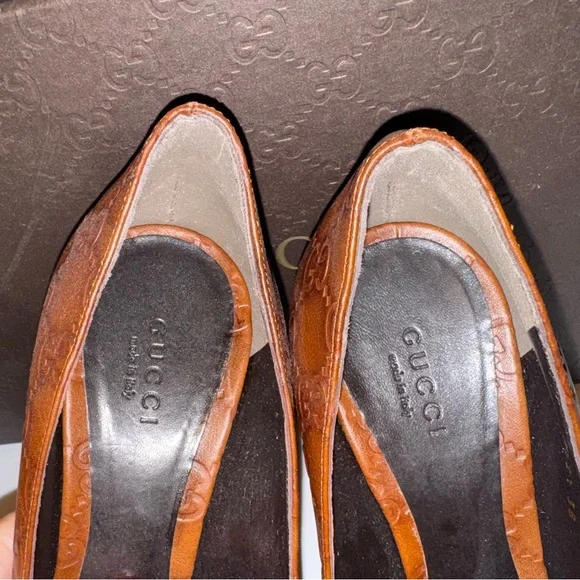 Gucci Guccissima High Heel Peep Toe Leather Pumps - 38 - Picture 4 of 9